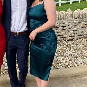 Dark green satin dress, size M